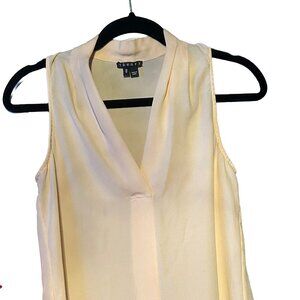 Theory Sleeveless Blouse Cream Silk Designer Career Shell Top